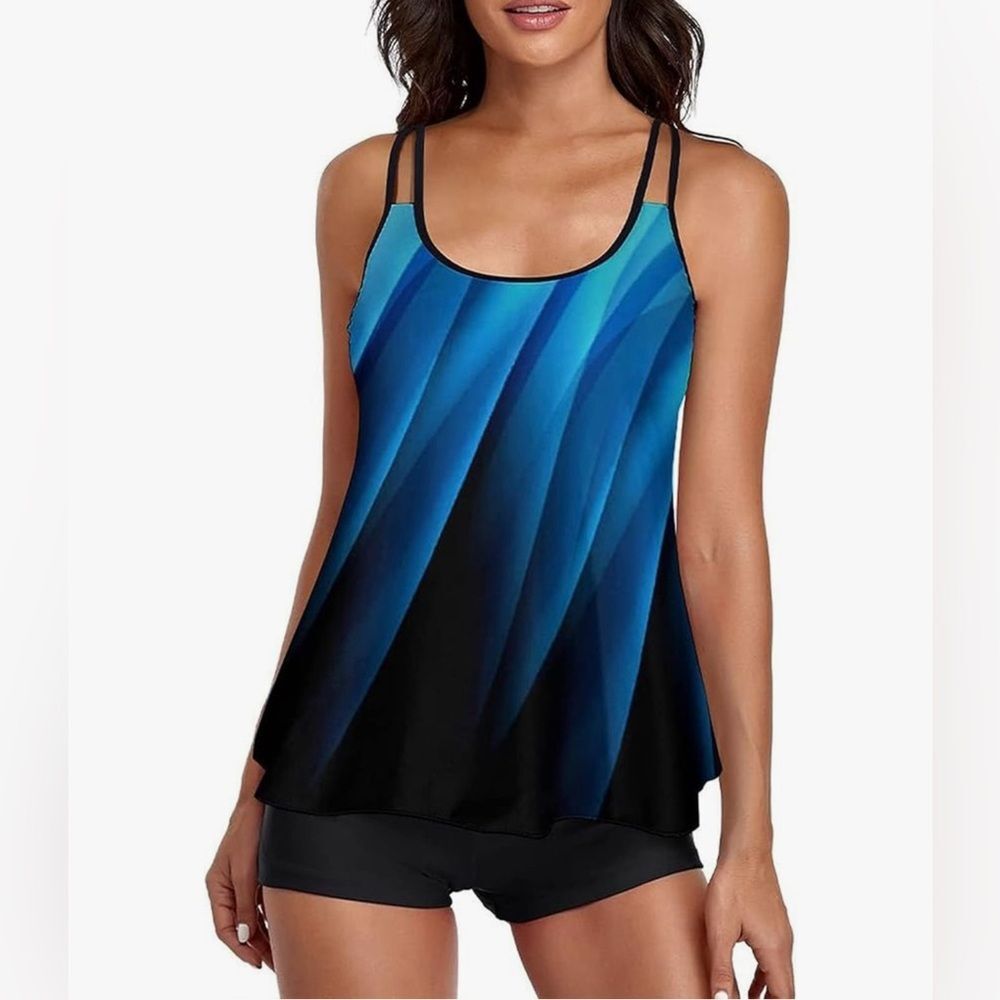 Urchics Women’s Tankini Boyshorts Swimsuit Tummy Control 2 Piece Blue Gradient M